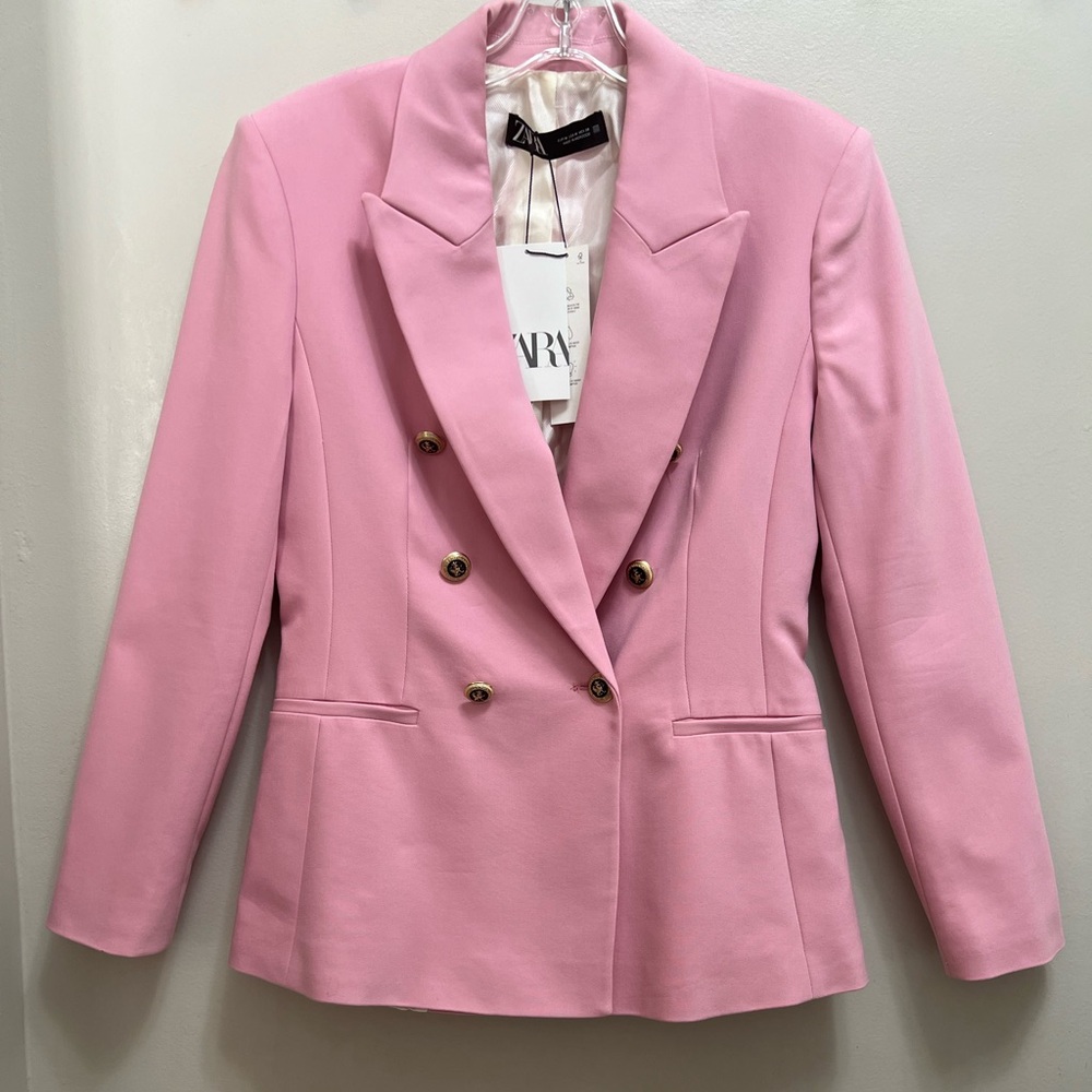 **SOLD** Zara NWT Double Breasted Tailored Blazer Pink Size M - Picture 4 of 10